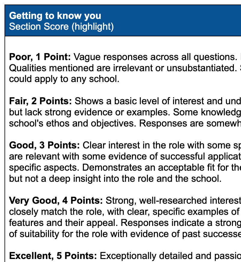 Class Teacher Interview Evaluation Template
