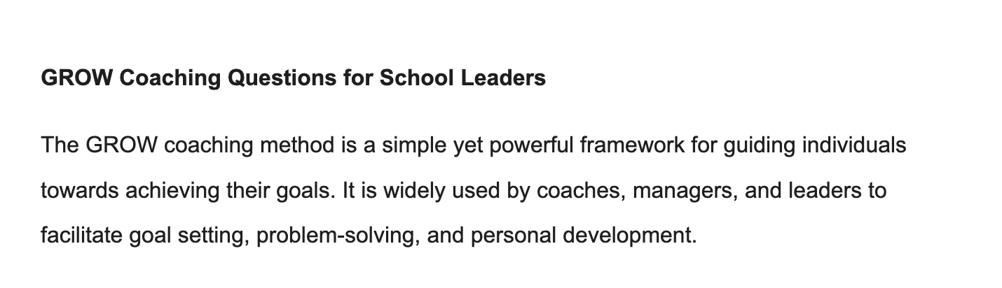 GROW Coaching Questions for School Leaders
