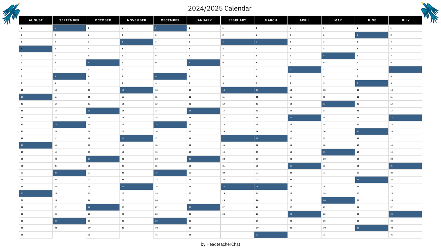 2024-2025 Academic Year Wall Planner
