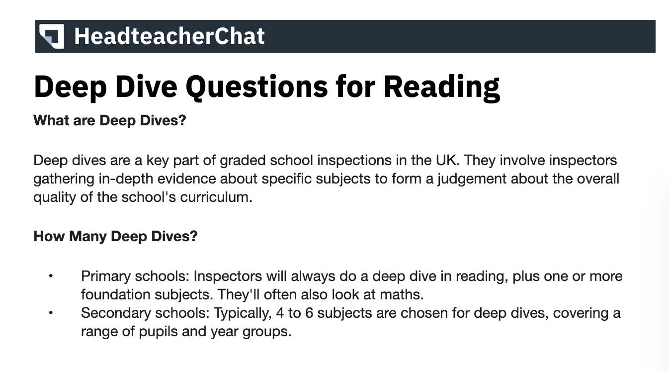 Deep Dive Questions for Reading - Inspection Preparation