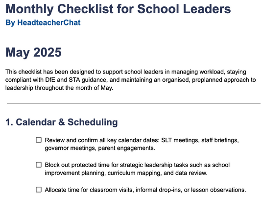 Monthly Preparation Checklist for School Leaders – May 2025