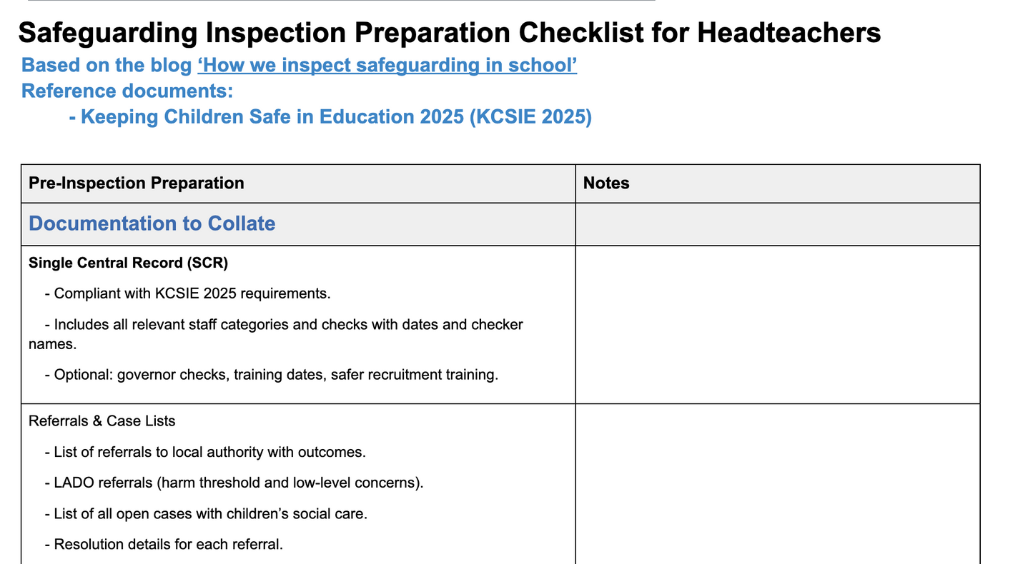 Safeguarding Inspection Preparation Checklist for Headteachers (2025 Edition)