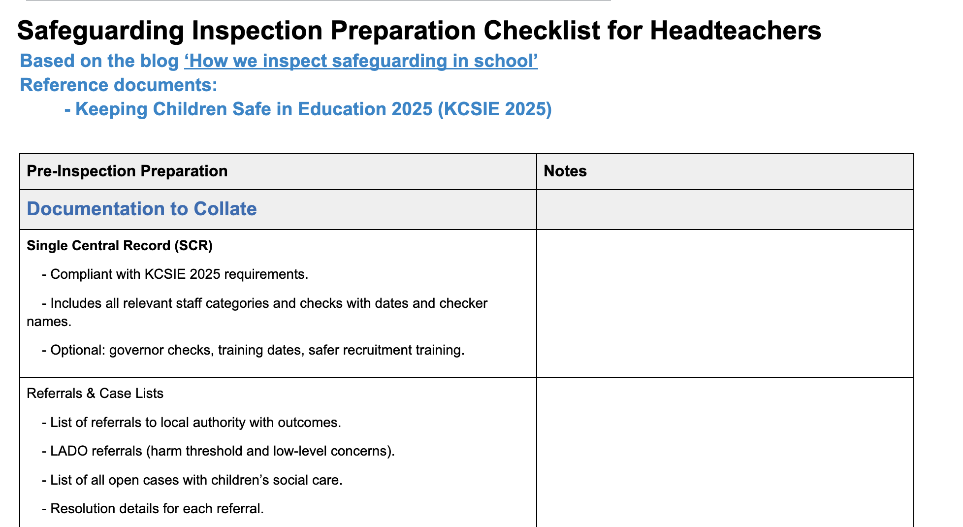Safeguarding Inspection Preparation Checklist for Headteachers (2025 Edition)