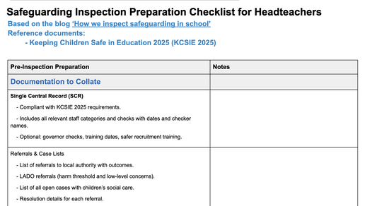 Safeguarding Inspection Preparation Checklist for Headteachers (2025 Edition)