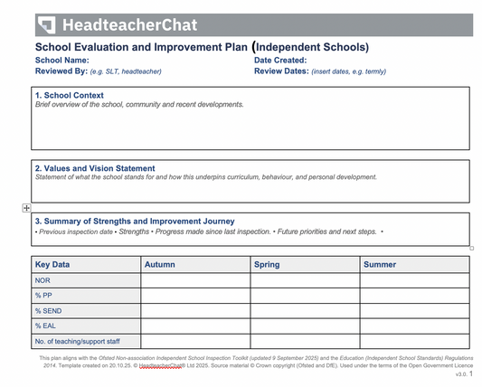 School Evaluation and Improvement Plan (Independent Schools)