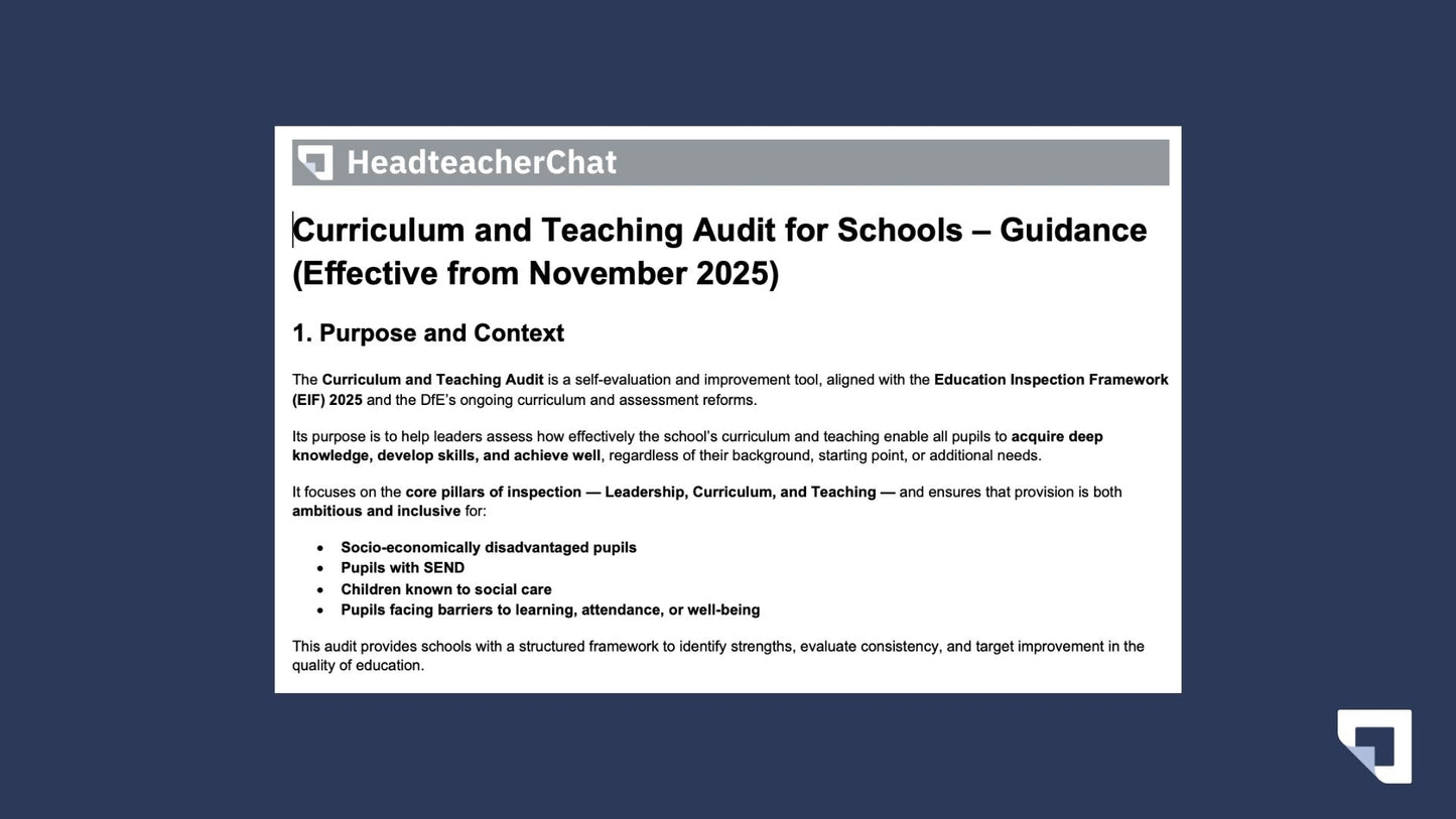 Curriculum and Teaching Audit for Schools – Updated for Ofsted EIF 2025