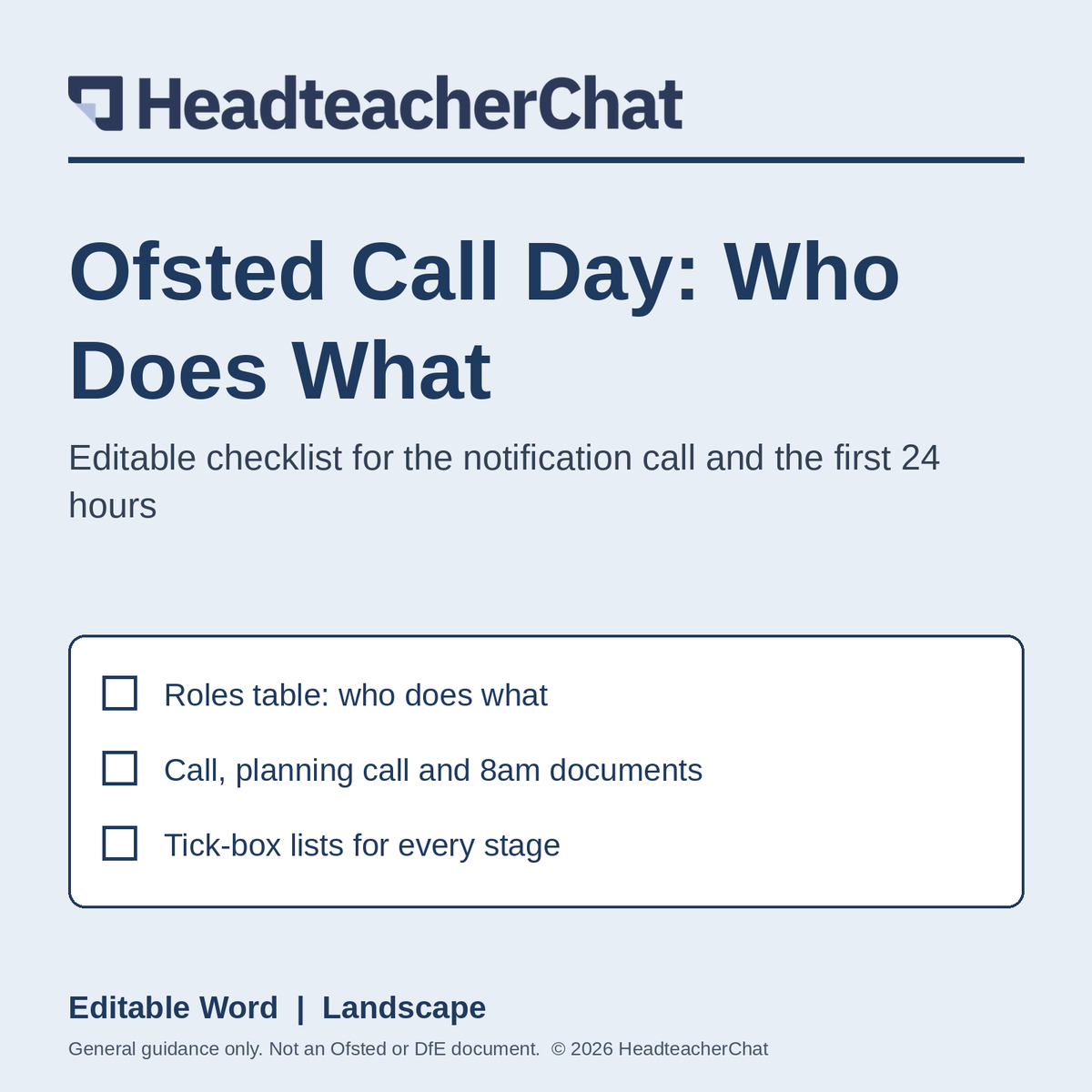 Ofsted Call Day: Who Does What Checklist (Editable Word)
